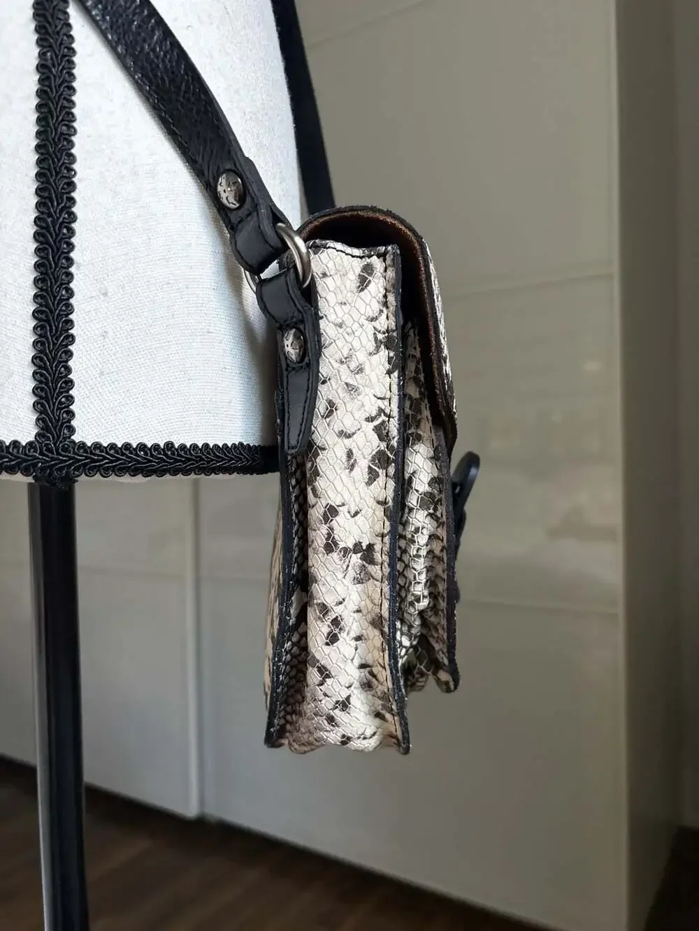 Patricia Nash Padova Leather Crossbody Saddle Bag-Smoke Python-NWT.